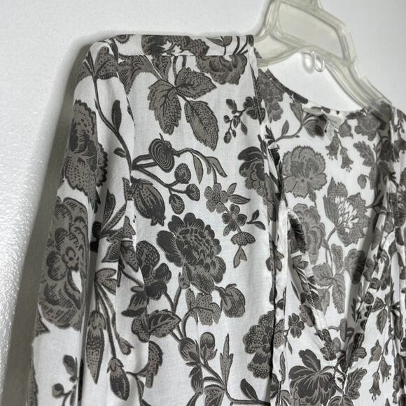Lucky Brand Blouse M Boho Floral Peasant Top White Lightweight Flowy - Picture 2 of 7